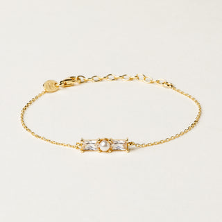 Bracciale catena in argento dorato con perla naturale d'acqua dolce e zircone.